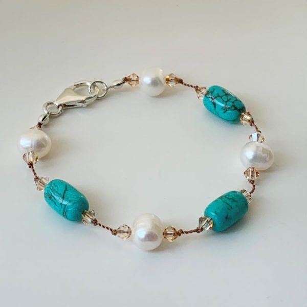 Freshwater pearl and turquoise bracelet