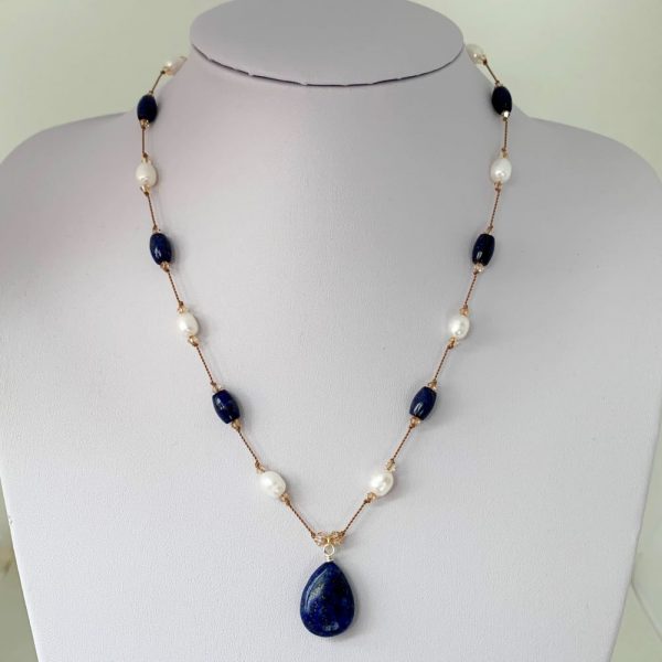 Lapis Lazuli pendant with freshwater pearls
