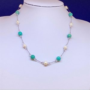 Freshwater pearl and amazonite necklace