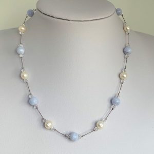 Freshwater pearl blue lace agate necklace
