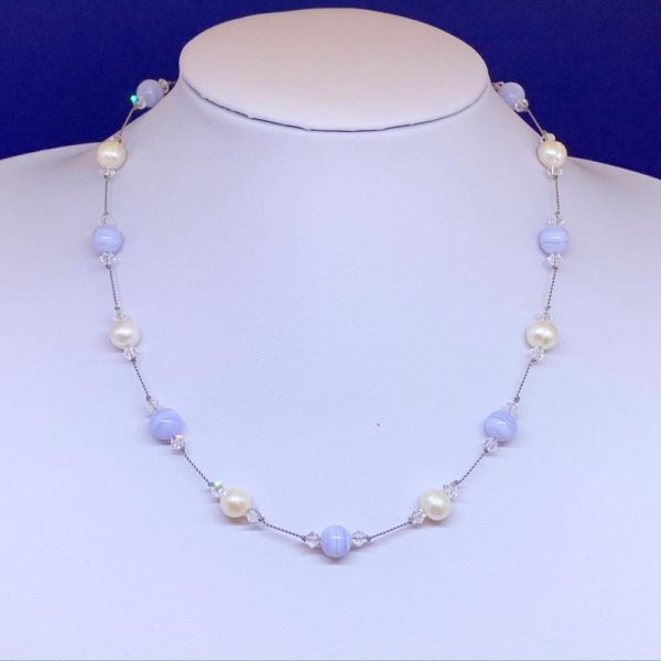 Freshwater pearl and blue lace agate necklace