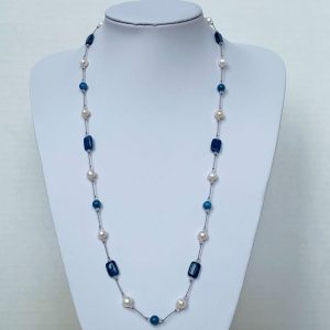 Freshwater pearl and apatite necklace
