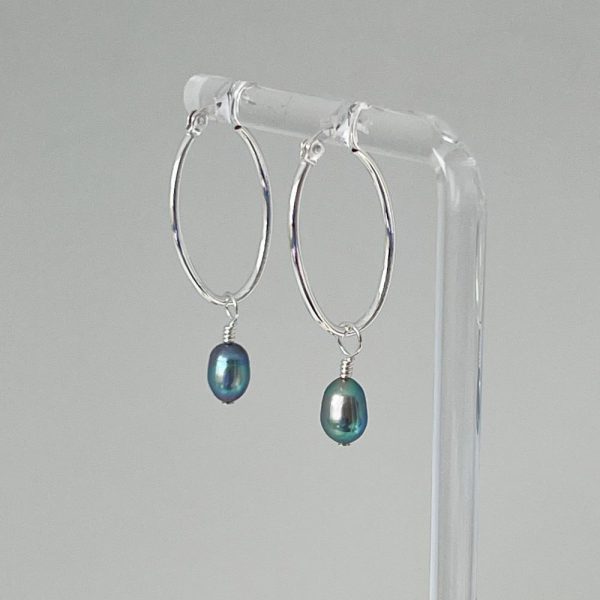 Sterling silver hoop earrings with freshwater pearls