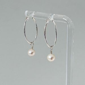 Sterling silver hoops with freshwater pearls